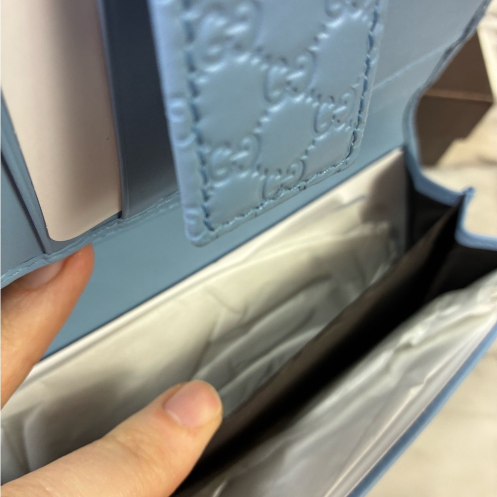 Gucci Micro Guccissima Light Blue GG Leather Multi Pocket Wallet NWOT Authentic - Picture 8 of 14